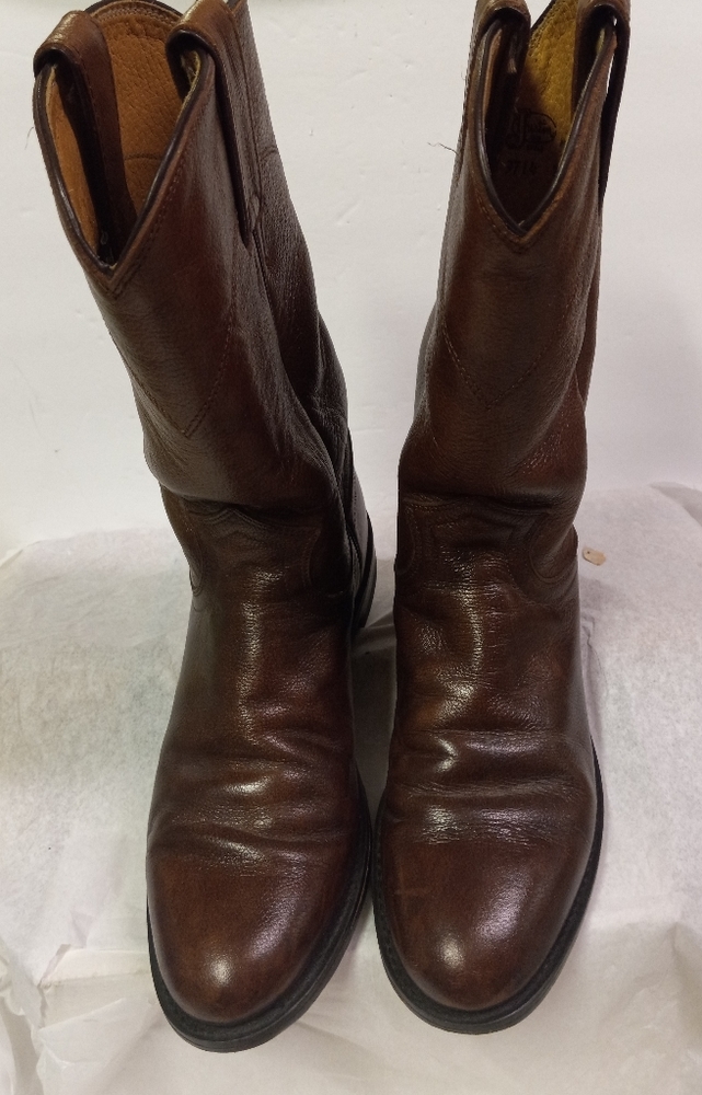 Justin Boots Cowboy Western Brown Leather Ropers Size 6.5B Style 3714